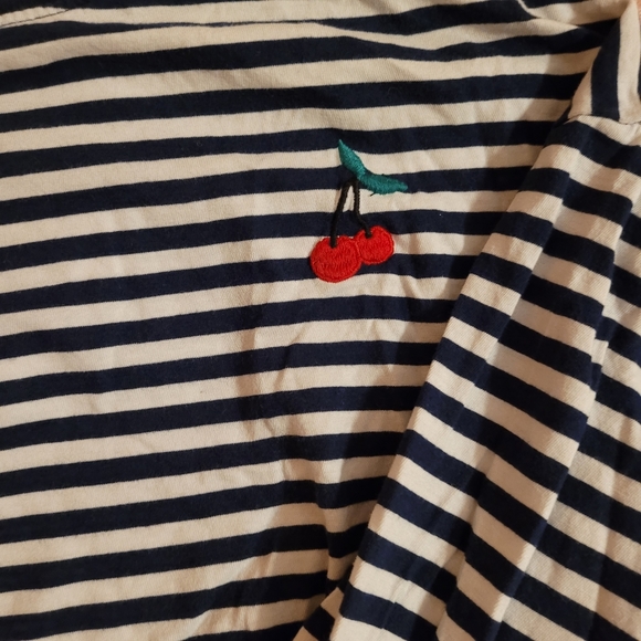 H&M Long Sleeve Shirt Stripped Cherry White Navy - Picture 4 of 7